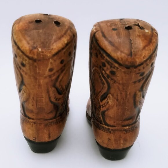 Salt & Pepper Shakers Set Ceramic Anthropomorphic Brown Cowboy Boots Vintage Set - Picture 14 of 16